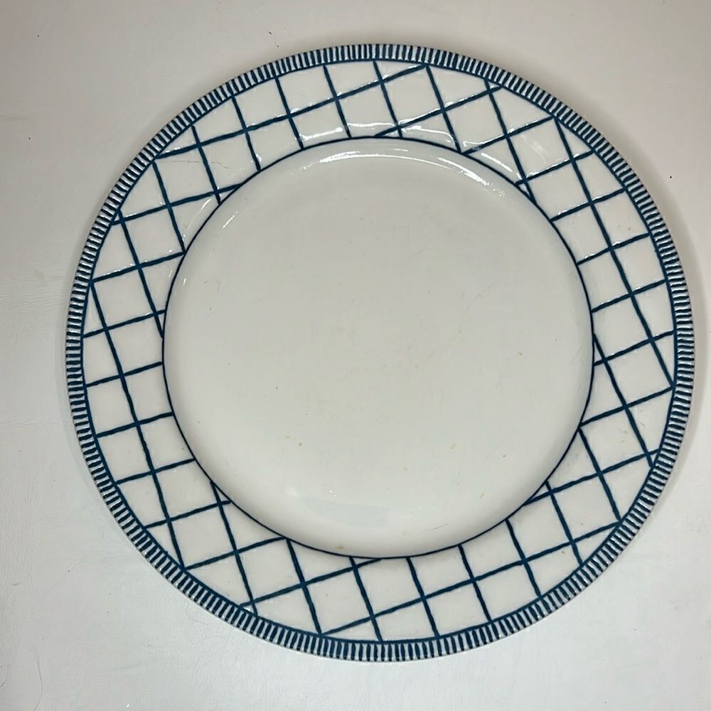 Sakura Blue Note Port Of Call Dinner Plate 10 3/4 Inches Round Blue White Check